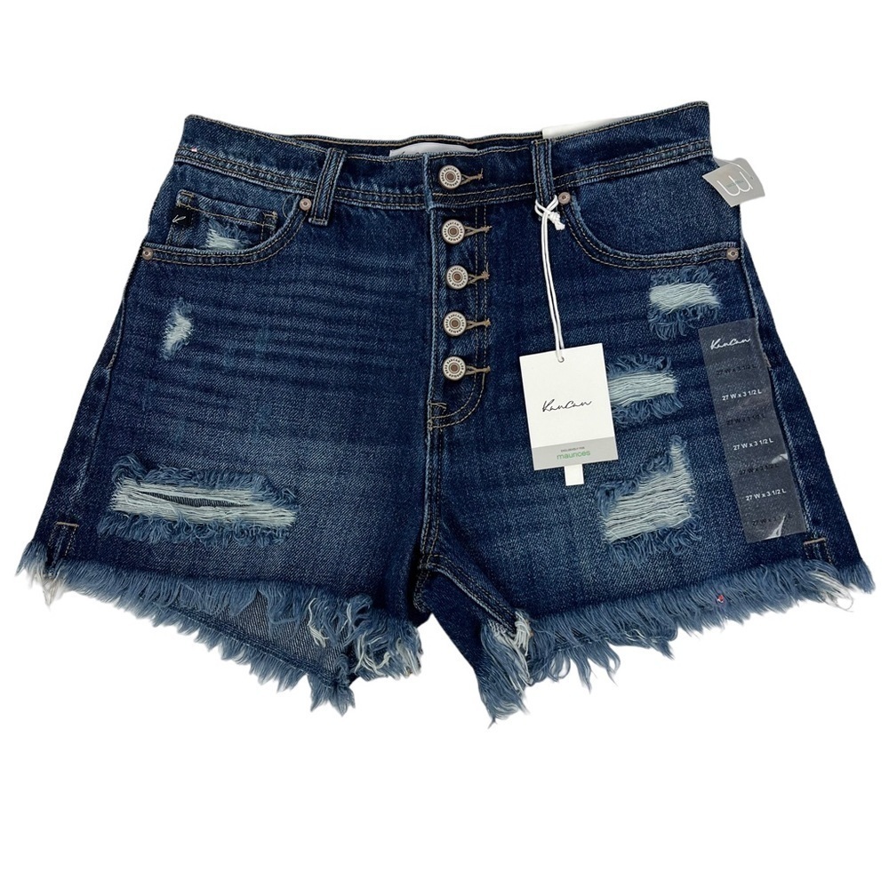 NWT KanCan Junior Women’s High Rise MOM Blue Jean Shorts Sz 7 Button Fly Pockets